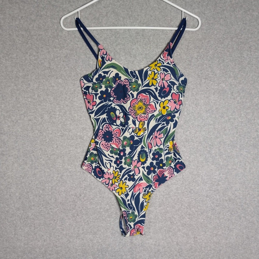 Roller Rabbit One Piece Swimsuit Women Medium Blue Floral Strappy